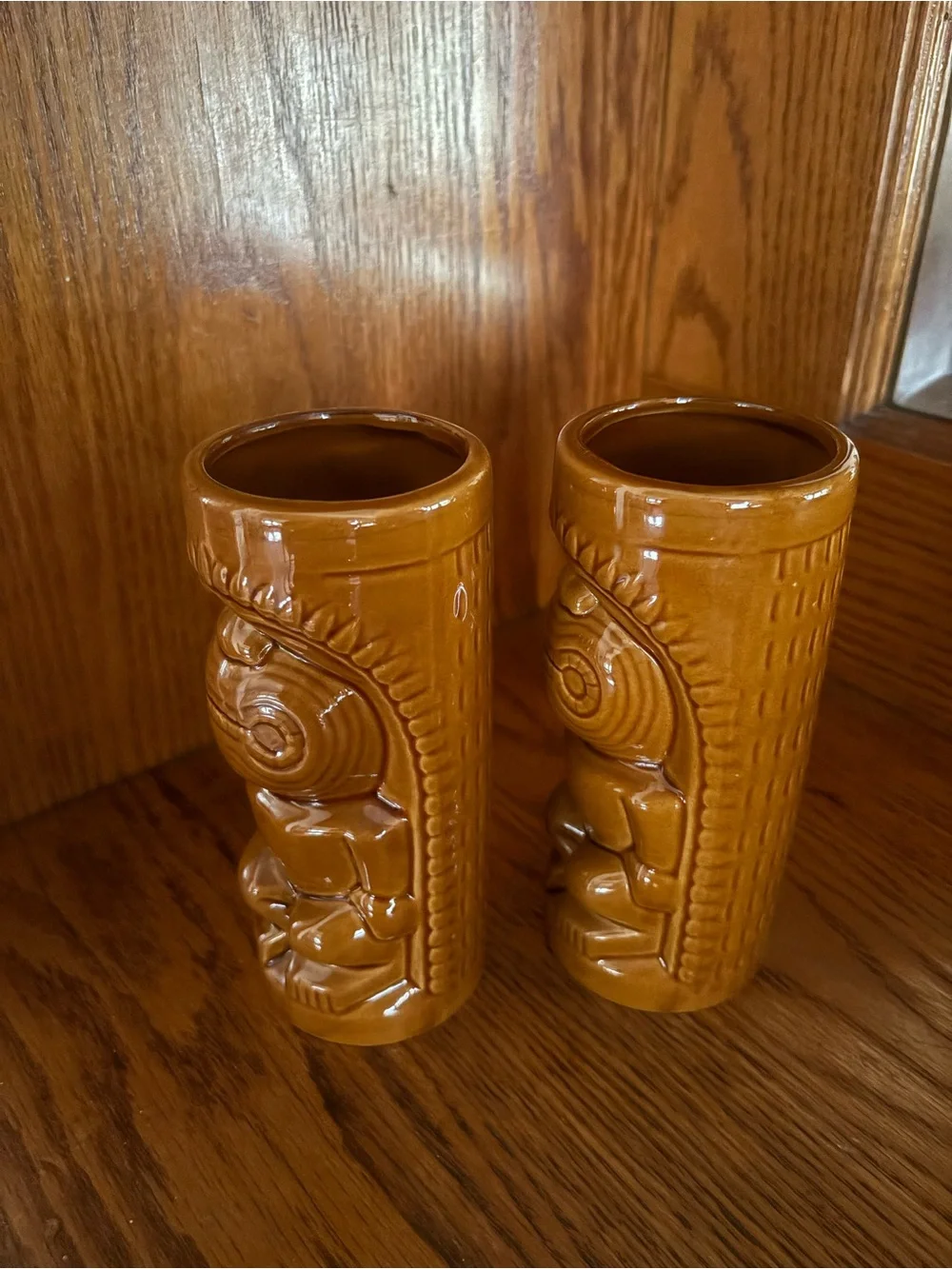 Vintage Pair of brown ceramic Ku Tiki Mugs Brown MCM EUC